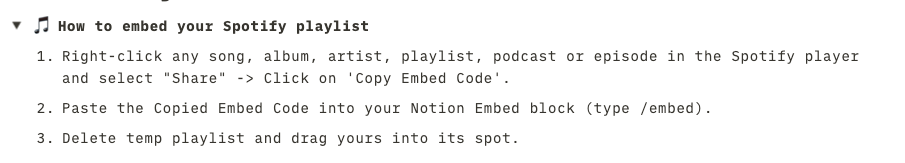 How to embed Spotify in Notion Screenshot