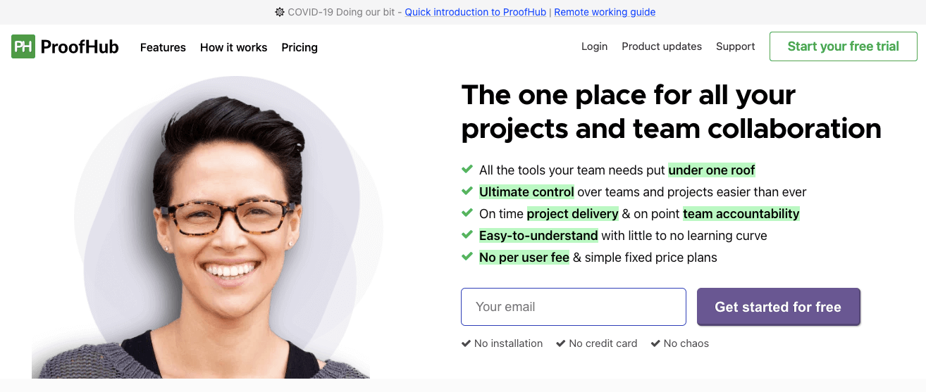 Proofhub home page